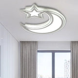 Kids’ Cartoon Acrylic Led Flush Ceiling Light - Crescent And Star Design For Bedroom White /