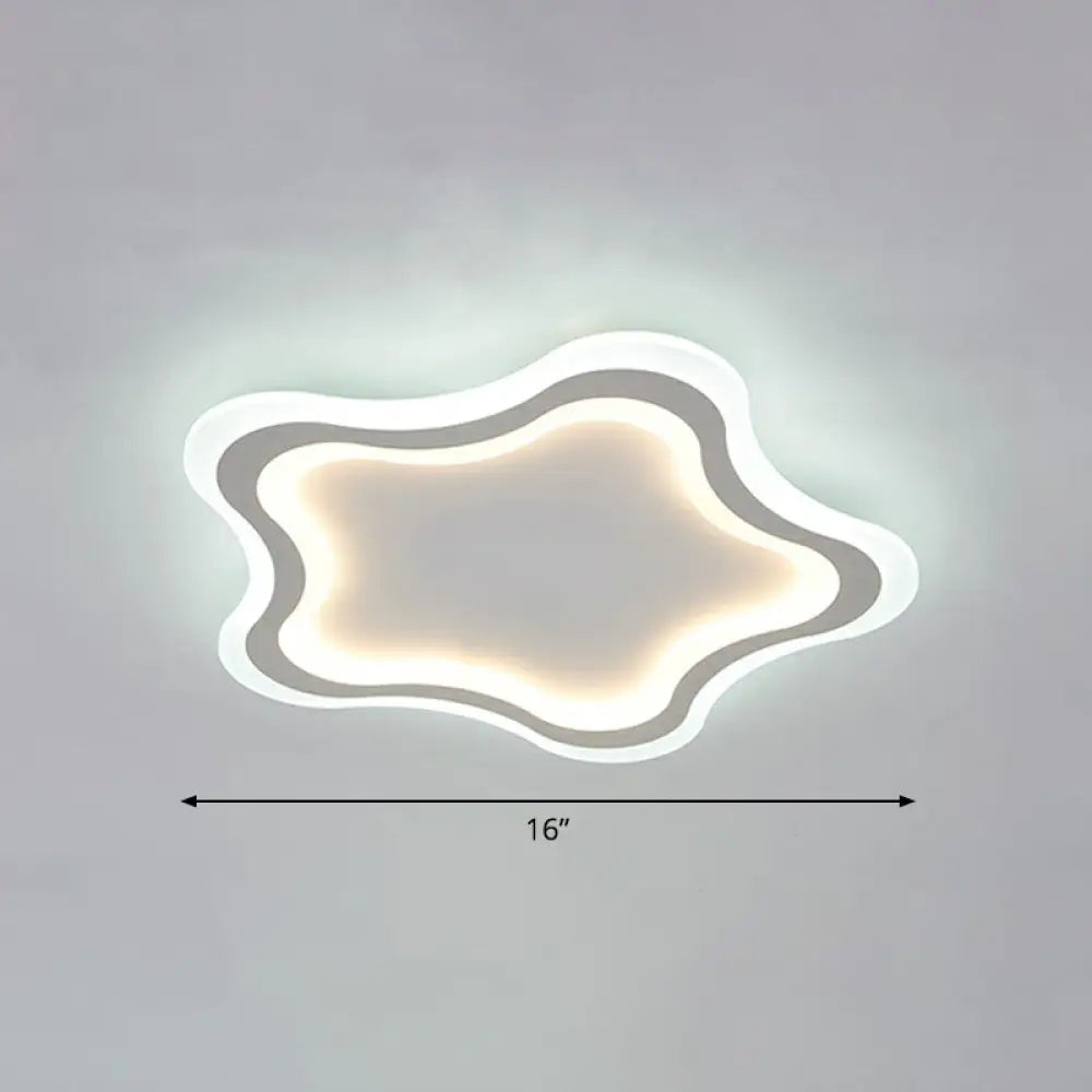 Kids’ Cartoon Acrylic Led Flushmount Ceiling Light With White Pentacle Design / 16’ Inner Warm Outer