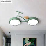 Kids Cartoon Bicycle Led Ceiling Lamp - Grey/White/Green Warm/White Light Semi Flush Mount For