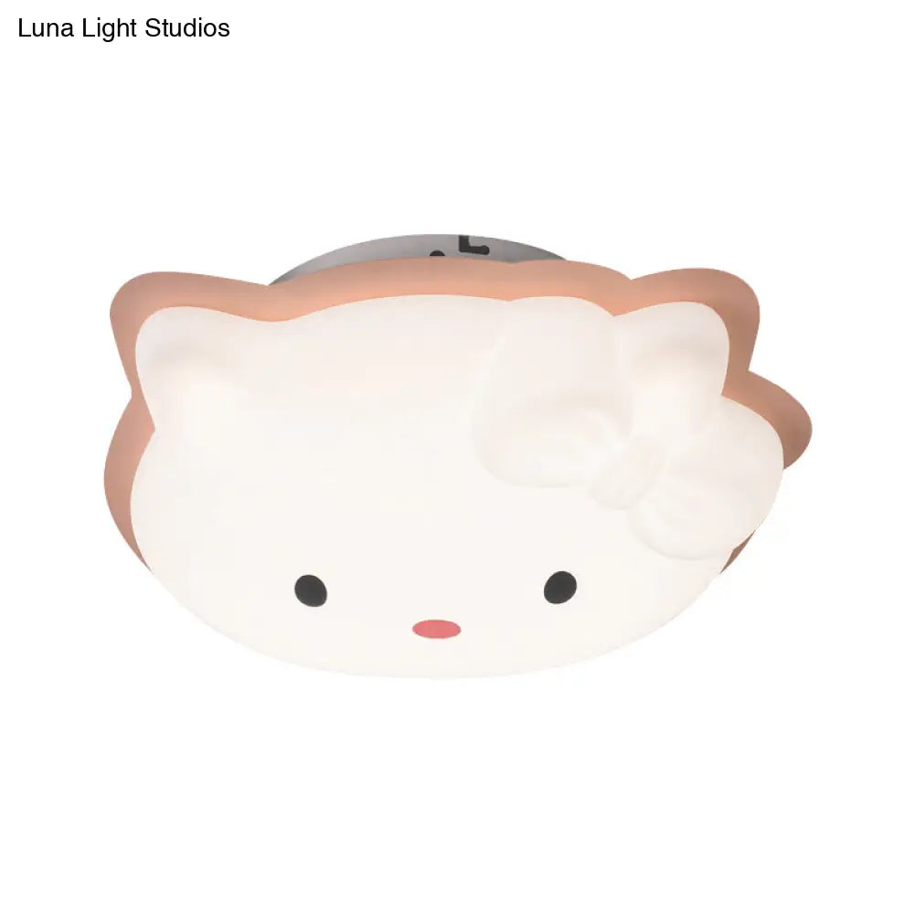 Kids’ Cartoon Cat Led Flush Mount Light Fixture For Pink/Blue Bedroom Décor