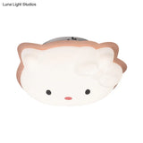 Kids’ Cartoon Cat Led Flush Mount Light Fixture For Pink/Blue Bedroom Décor