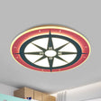 Kids Cartoon Compass Led Flush Mount Light: Red Acrylic Ceiling Lamp For Nurseries / Warm