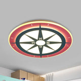 Kids Cartoon Compass Led Flush Mount Light: Red Acrylic Ceiling Lamp For Nurseries / Warm