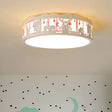 Kids Cartoon House Drum Flushmount Led Ceiling Light In Warm/White - Playroom Lamp Pink / White