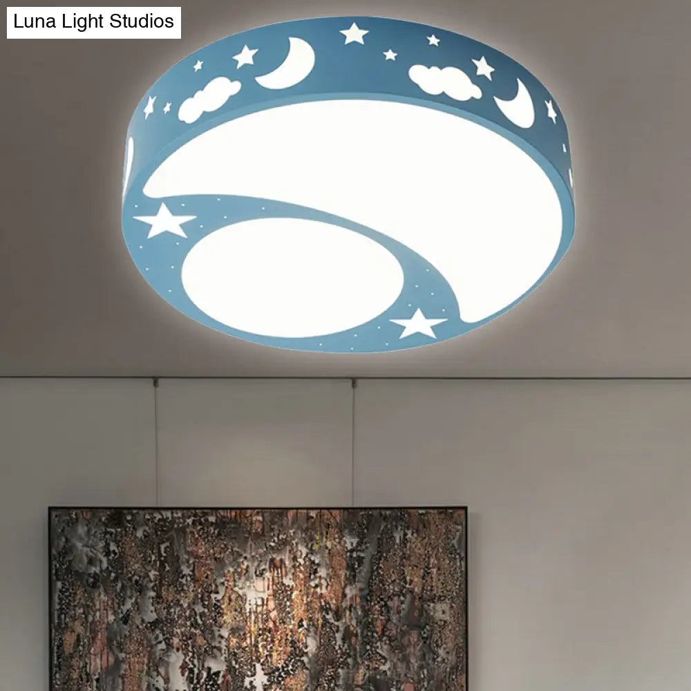 Kid’s Cartoon Led Ceiling Light With Moon Acrylic Fixture - Perfect For Bedrooms