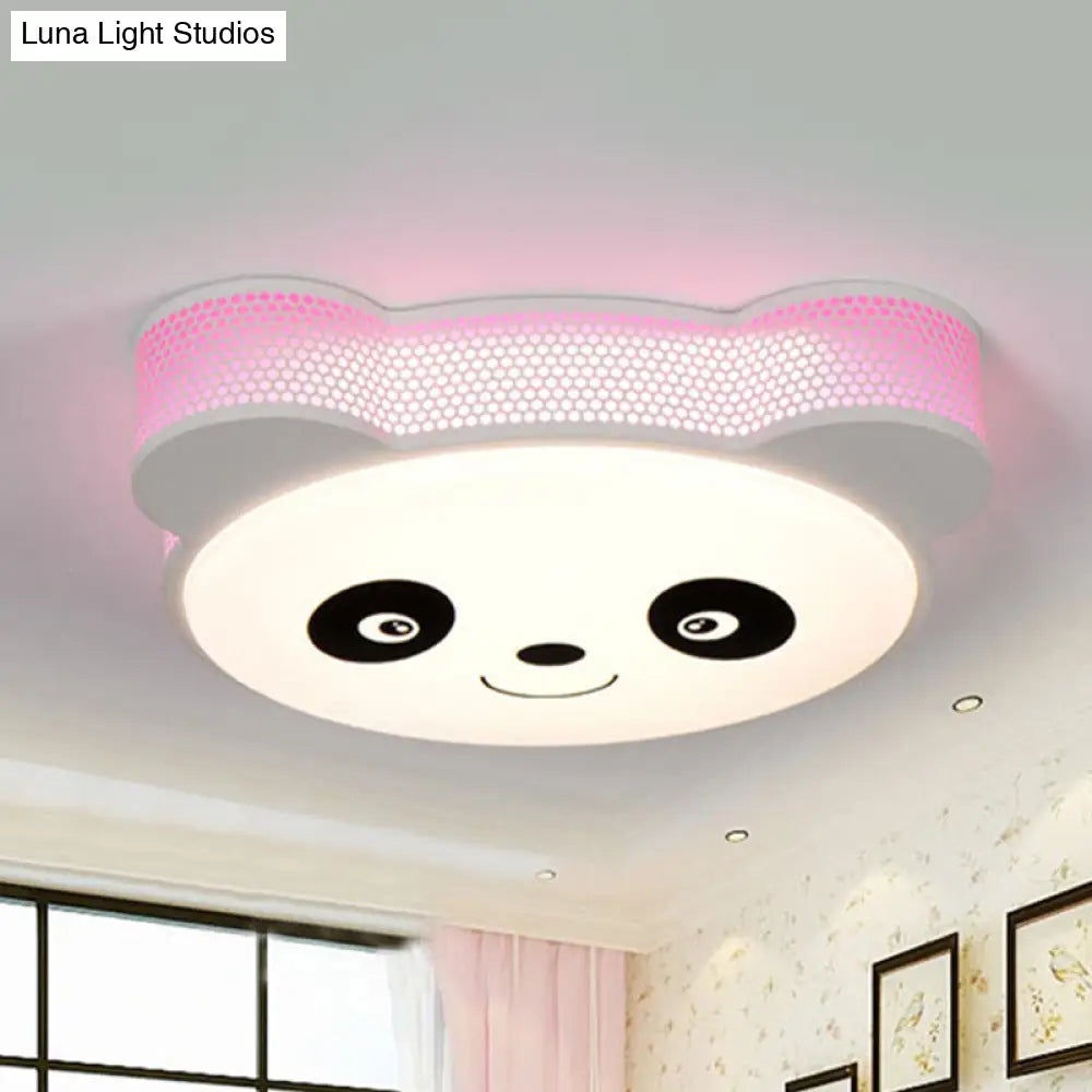 Kids’ Cartoon Panda Flush Mount Ceiling Light - Acrylic Fixture For Kindergarten