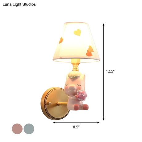 Kids Cartoon Pony Metal Wall Sconce Lighting For Bedroom - Single Head Pink/Blue