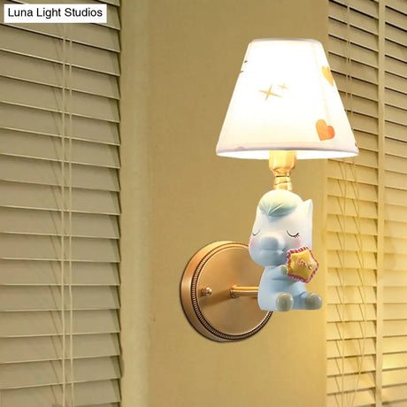 Kids Cartoon Pony Metal Wall Sconce Lighting For Bedroom - Single Head Pink/Blue