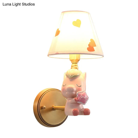 Kids Cartoon Pony Metal Wall Sconce Lighting For Bedroom - Single Head Pink/Blue