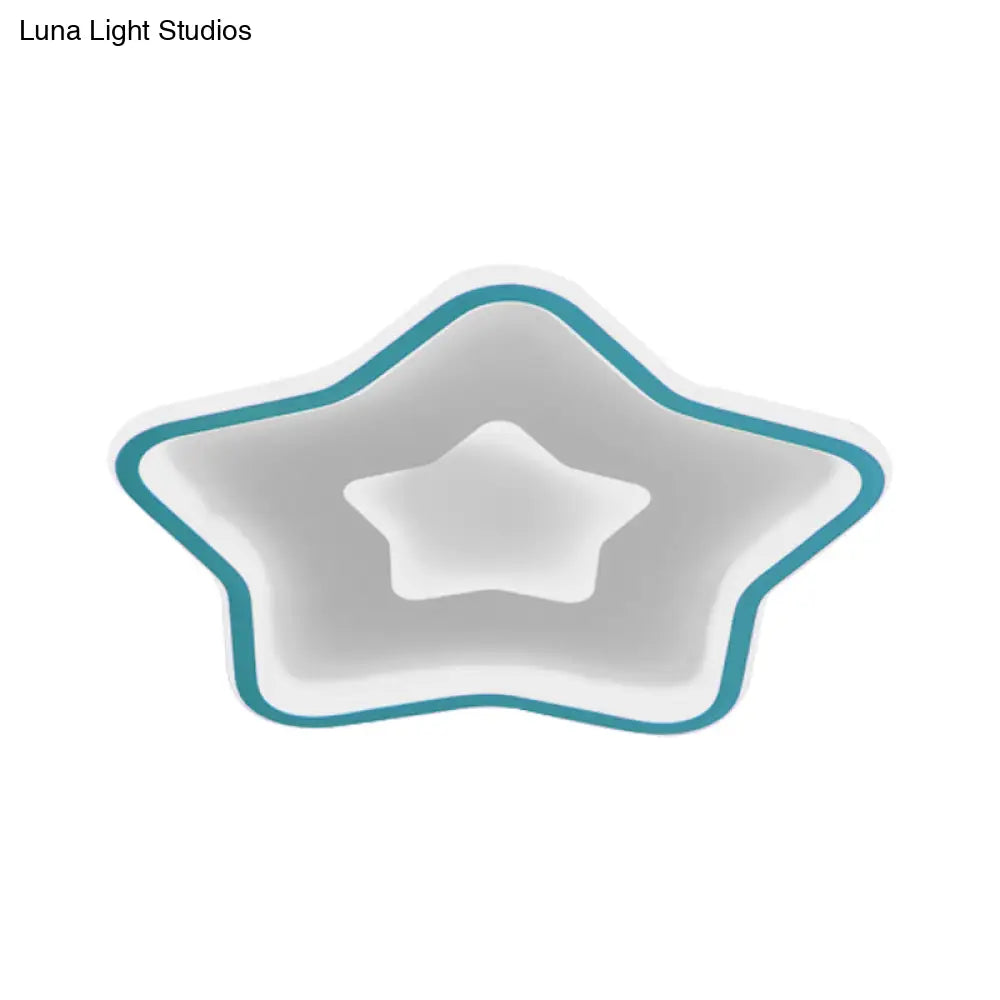 Kids’ Cartoon Star Led Ceiling Light In Pink/Blue - Flush Mount Design