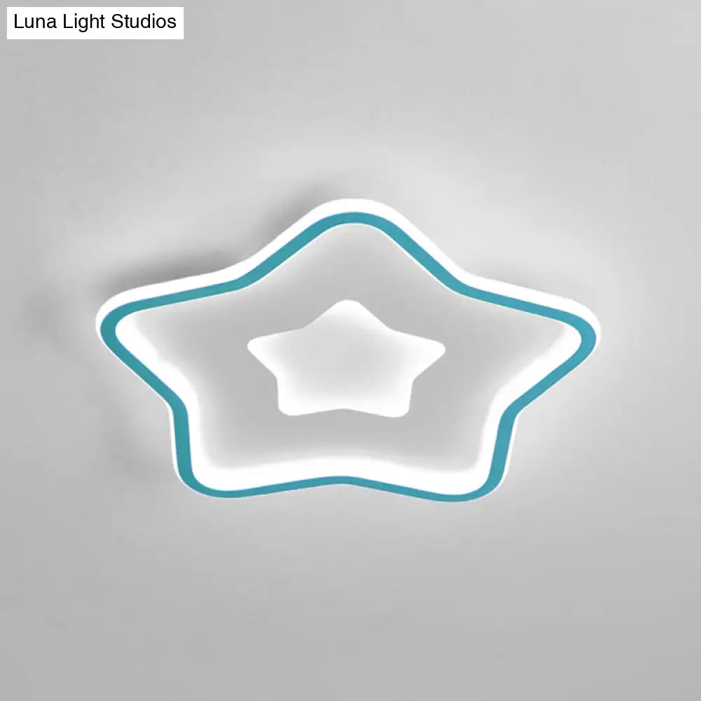 Kids’ Cartoon Star Led Ceiling Light In Pink/Blue - Flush Mount Design