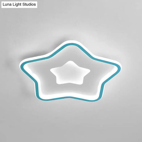 Kids’ Cartoon Star Led Ceiling Light In Pink/Blue - Flush Mount Design