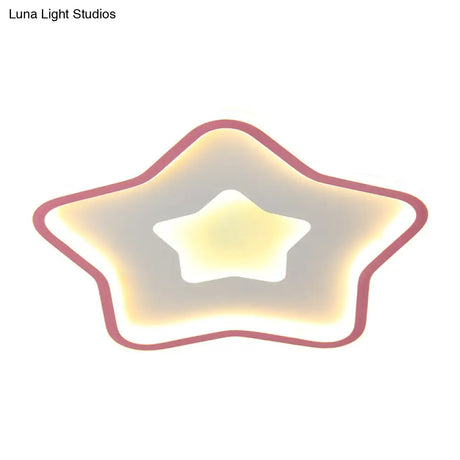 Kids’ Cartoon Star Led Ceiling Light In Pink/Blue - Flush Mount Design