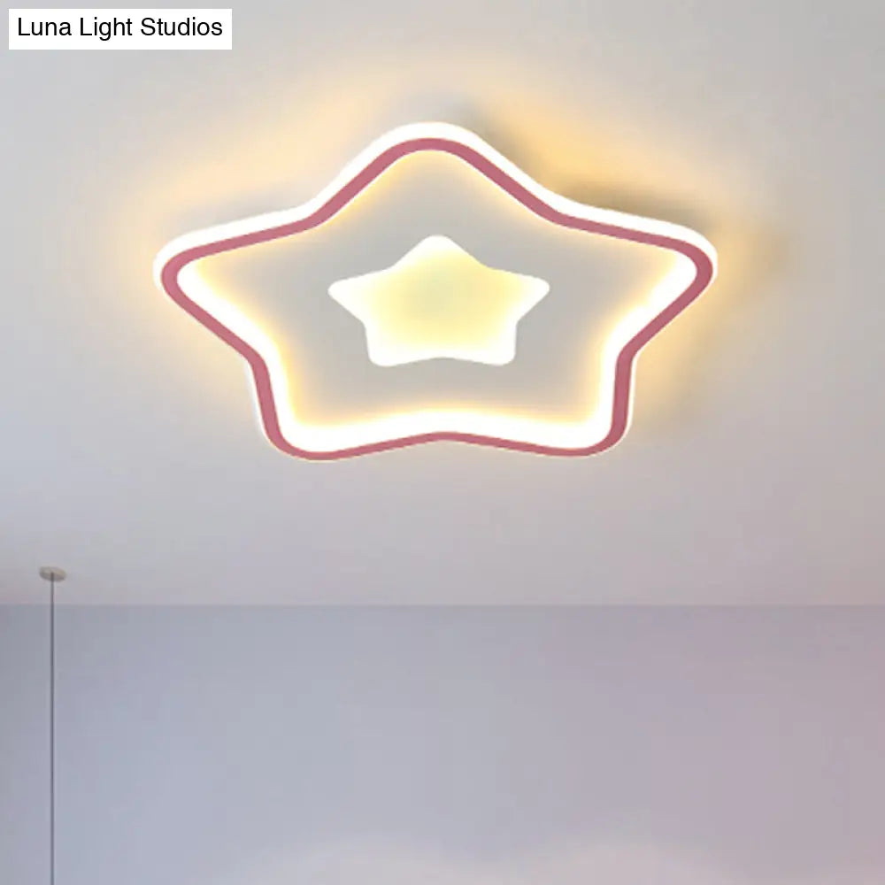 Kids’ Cartoon Star Led Ceiling Light In Pink/Blue - Flush Mount Design