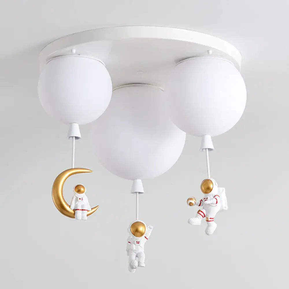 Kids Ceiling Light With Cartoon Astronaut Pendant - Round Frosted Acrylic Lampshade Flush-Mount