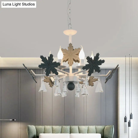 Kids Clear Glass Candle Chandelier: 3/6 Lights Gray/White Pendant Lamp With K9 Crystal & Snowflake