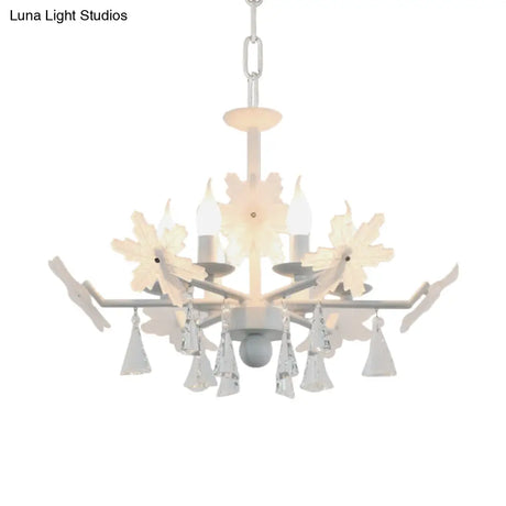 Kids Clear Glass Candle Chandelier: 3/6 Lights Gray/White Pendant Lamp With K9 Crystal & Snowflake