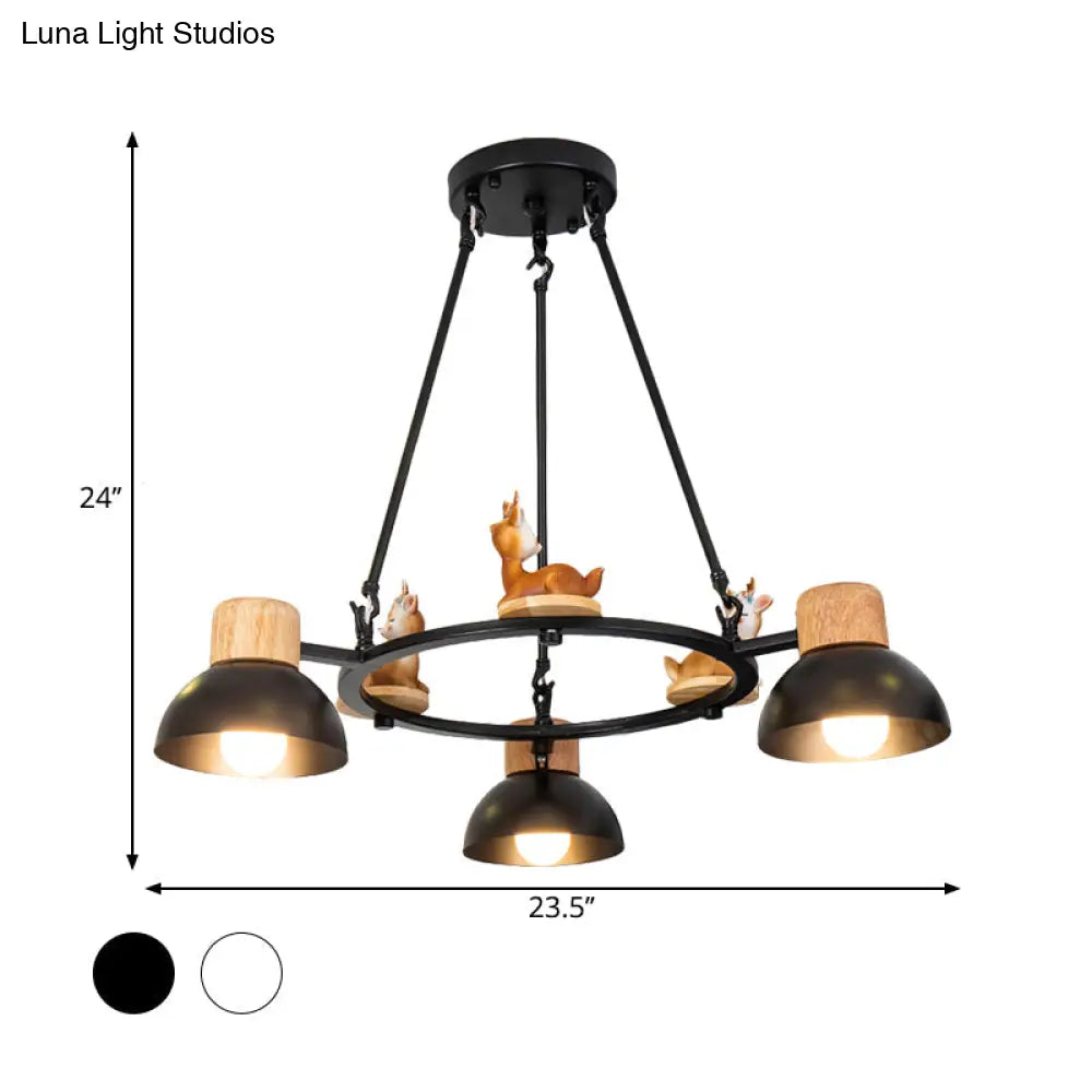 Kids Domed Pendant Chandelier: Metal 3/6-Light Suspension Lighting With Deer/Horse Decor In