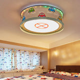 Kid’s Drum Bedroom Ceiling Light – Fun Cartoon Design With Multi Color Flush Mount White / Warm