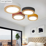 Kids Drum Ceiling Light With Wood And Acrylic Shade - Ideal Bedroom Flush Mount Fixture