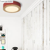 Kids Drum Ceiling Light With Wood And Acrylic Shade - Ideal Bedroom Flush Mount Fixture