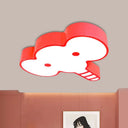 Kids Elephant Face Led Flush Mount Ceiling Light Fixture In Red/Pink/Yellow Acrylic For Bedchamber