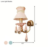 Kids Fabric Cone Wall Mount Light - Pink/Blue Lamp With Crystal Orbit Decor