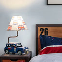 Kids Jeep Car Iron Table Lamp With Yellow/Blue Cross Fabric Shade Blue