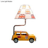 Kids Jeep Car Iron Table Lamp With Yellow/Blue Cross Fabric Shade