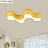Kids Led Bedroom Flush Mount Lamp Fun Blue/Yellow/Green Ceiling Lighting With Earthworm Acrylic