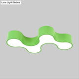 Kids Led Bedroom Flush Mount Lamp Fun Blue/Yellow/Green Ceiling Lighting With Earthworm Acrylic