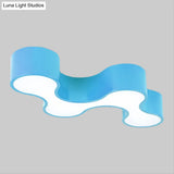 Kids Led Bedroom Flush Mount Lamp Fun Blue/Yellow/Green Ceiling Lighting With Earthworm Acrylic