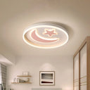 Kids Led Bedroom Flush Mount Moon And Star Light Fixture In White/Pink/Blue Acrylic Shade Pink