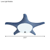 Kid’s Led Blue Starfish Flush Mount Lamp With Dome White Glass Shade