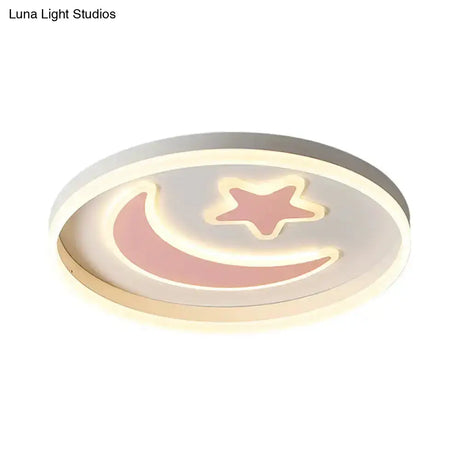 Kid’s Led Ceiling Light With Moon-Star Pattern - Acrylic Flush Mount Lighting For Bedrooms