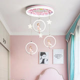 Kids Led Ceiling Light With Princess/Astronaut Theme - Pink/Blue Flush Mount Circle Lamp Pink