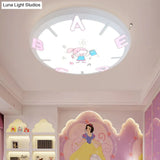 Kids Led Flush Ceiling Light With Letter Pattern In Blue/Pink - Round Shade Plastic Pendant Ideal