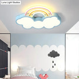 Kids Led Flush Mount Lamp: Blue Cloud And Rainbow Lighting (Warm/White) 13’/19’ W