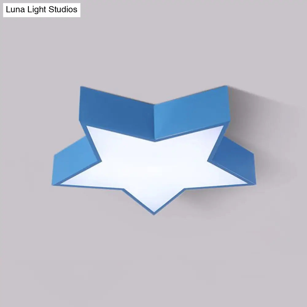 Kids Led Flush Mount Lamp - Five - Pointed Star Design In White/Red/Blue Ceiling Lighting Fixture
