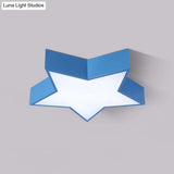 Kids Led Flush Mount Lamp - Five - Pointed Star Design In White/Red/Blue Ceiling Lighting Fixture