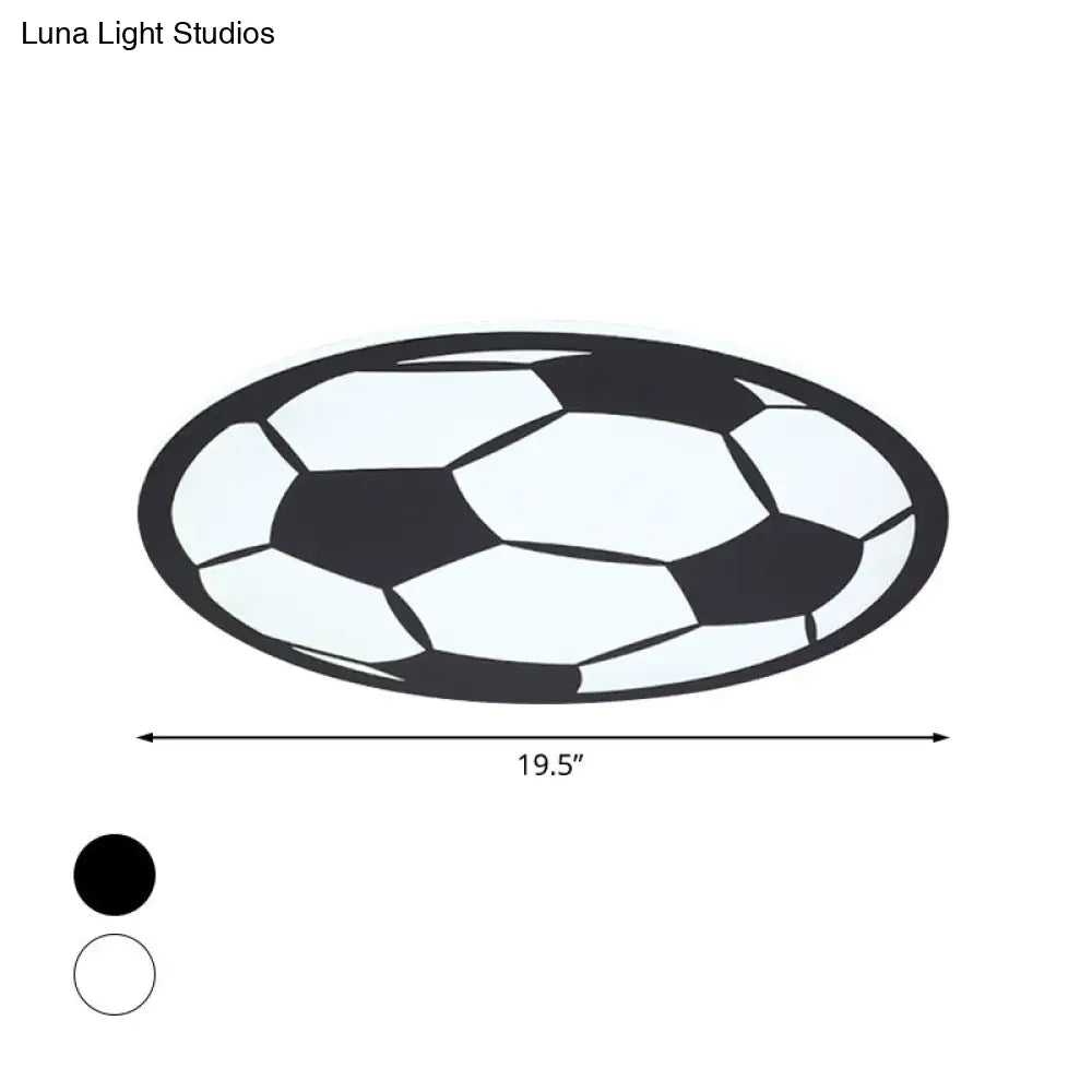 Kid’s Led Football Flush Light: Black/White Acrylic Mount For Boys Bedroom