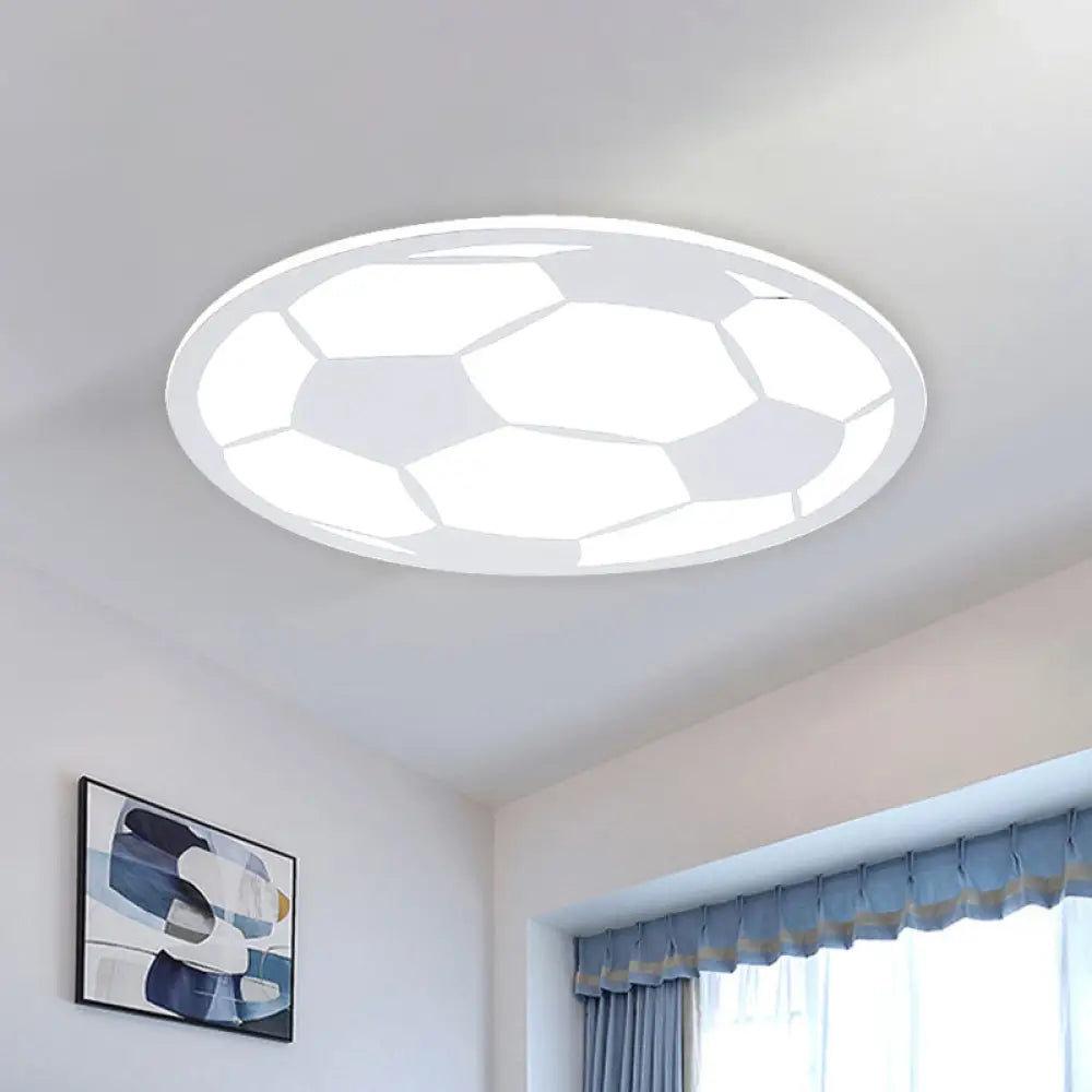 Kid’s Led Football Flush Light: Black/White Acrylic Mount For Boys Bedroom White
