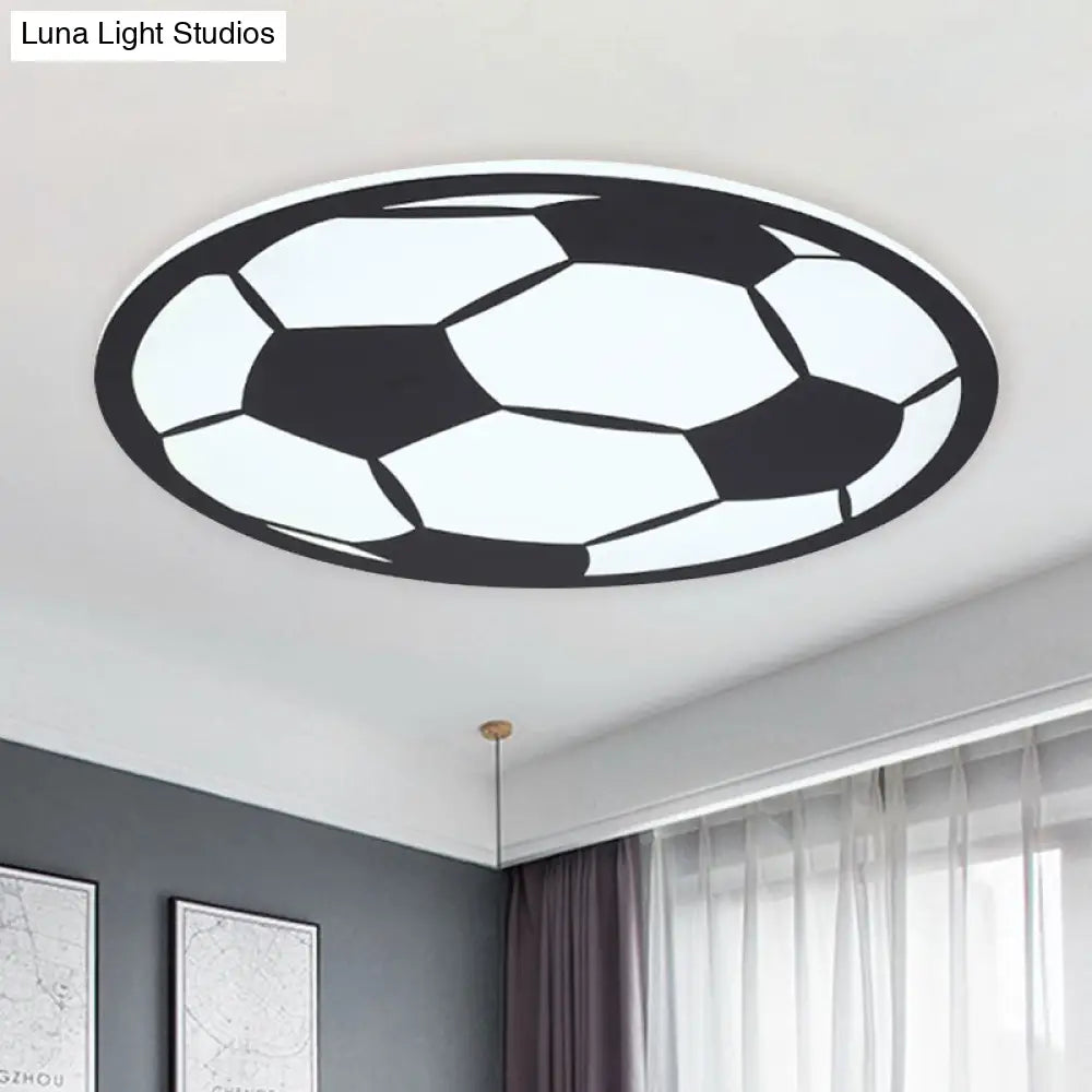 Kid’s Led Football Flush Light: Black/White Acrylic Mount For Boys Bedroom