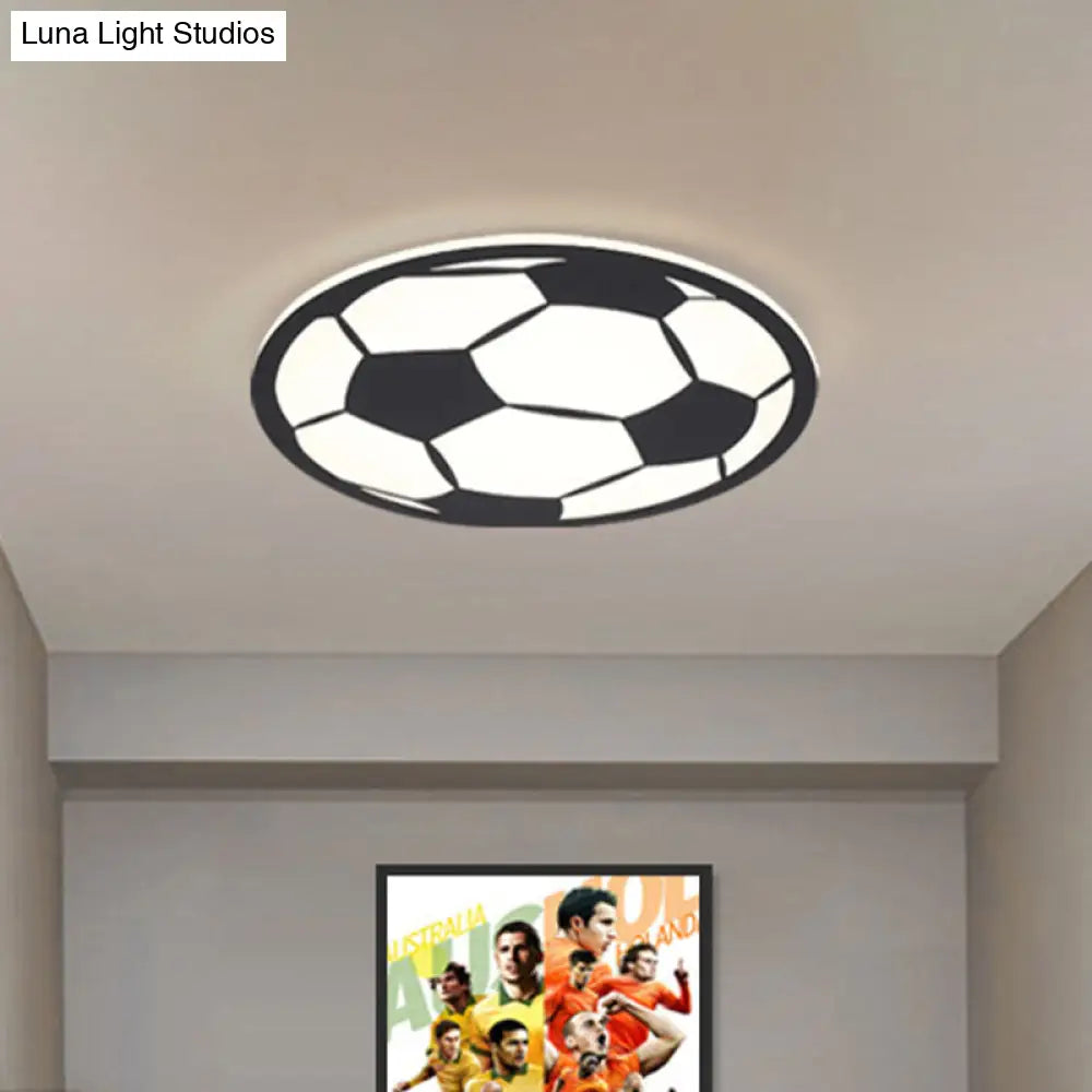 Kid’s Led Football Flush Light: Black/White Acrylic Mount For Boys Bedroom