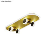 Kid’s Led Gold Skateboard Ceiling Light For Boys Bedroom - Acrylic Flush Mount Fixture