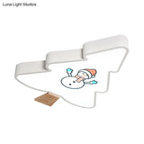 Kids Led Green/Gray Tree Flush Mount Light: Acrylic Ceiling Fixture With Snowman Pattern
