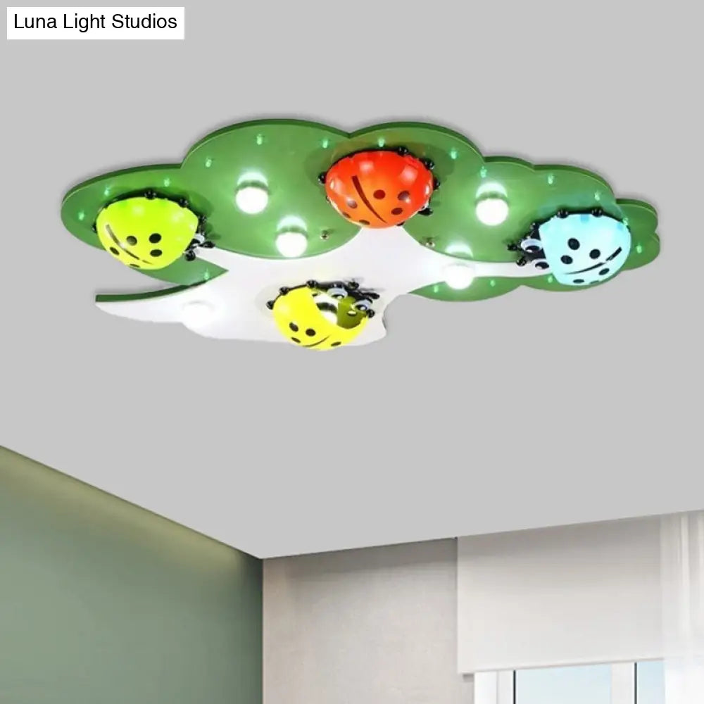 Kid’s Led Ladybug Ceiling Light In Pink/Green With Acrylic Shade
