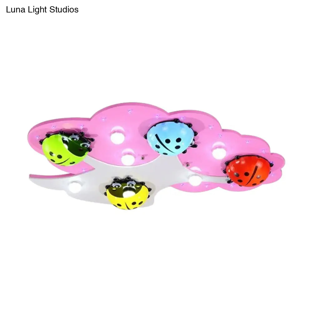 Kid’s Led Ladybug Ceiling Light In Pink/Green With Acrylic Shade