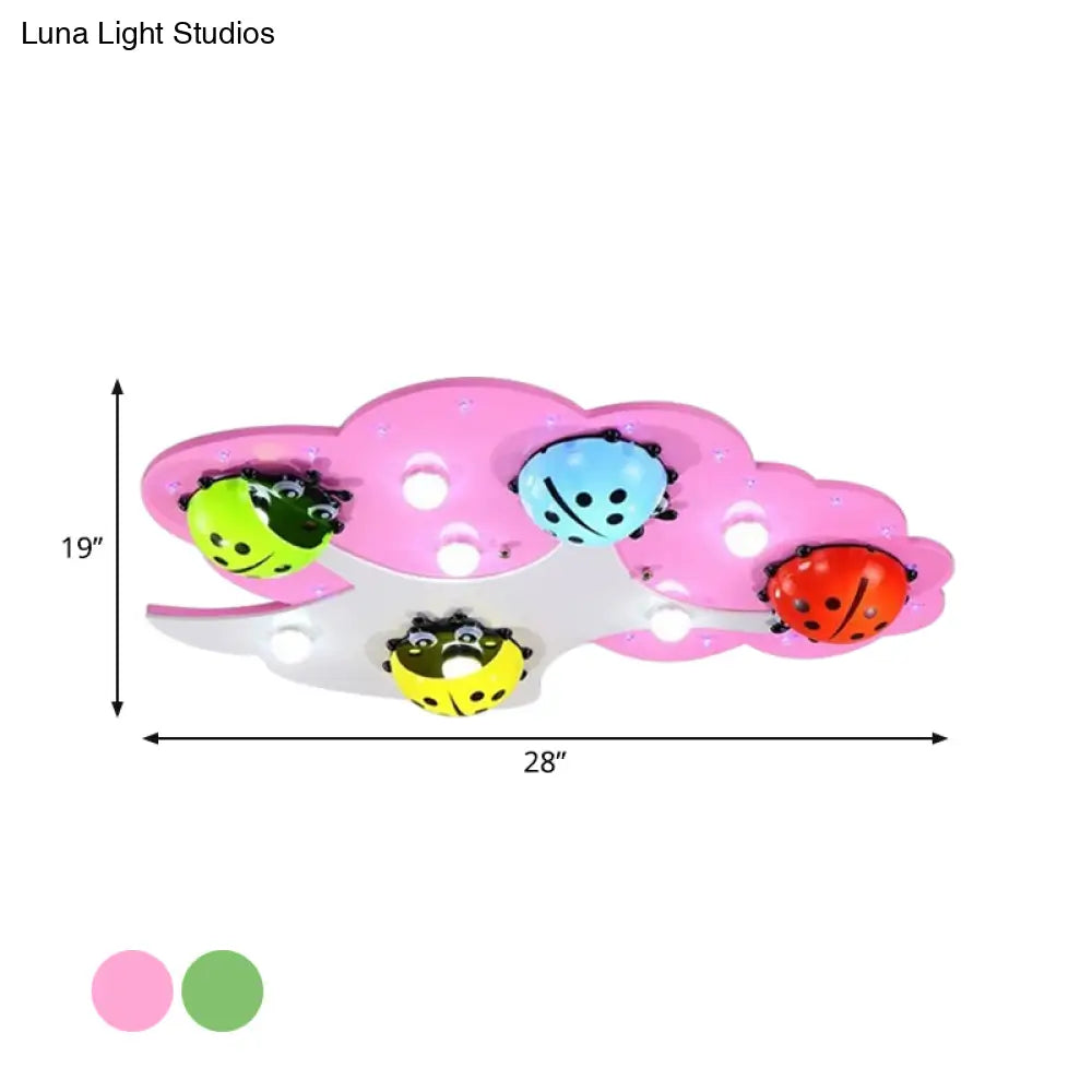 Kid’s Led Ladybug Ceiling Light In Pink/Green With Acrylic Shade