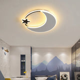 Kids’ Led Moon And Star Ceiling Light Fixture - Acrylic Black - White Flush Mount For Bedroom /